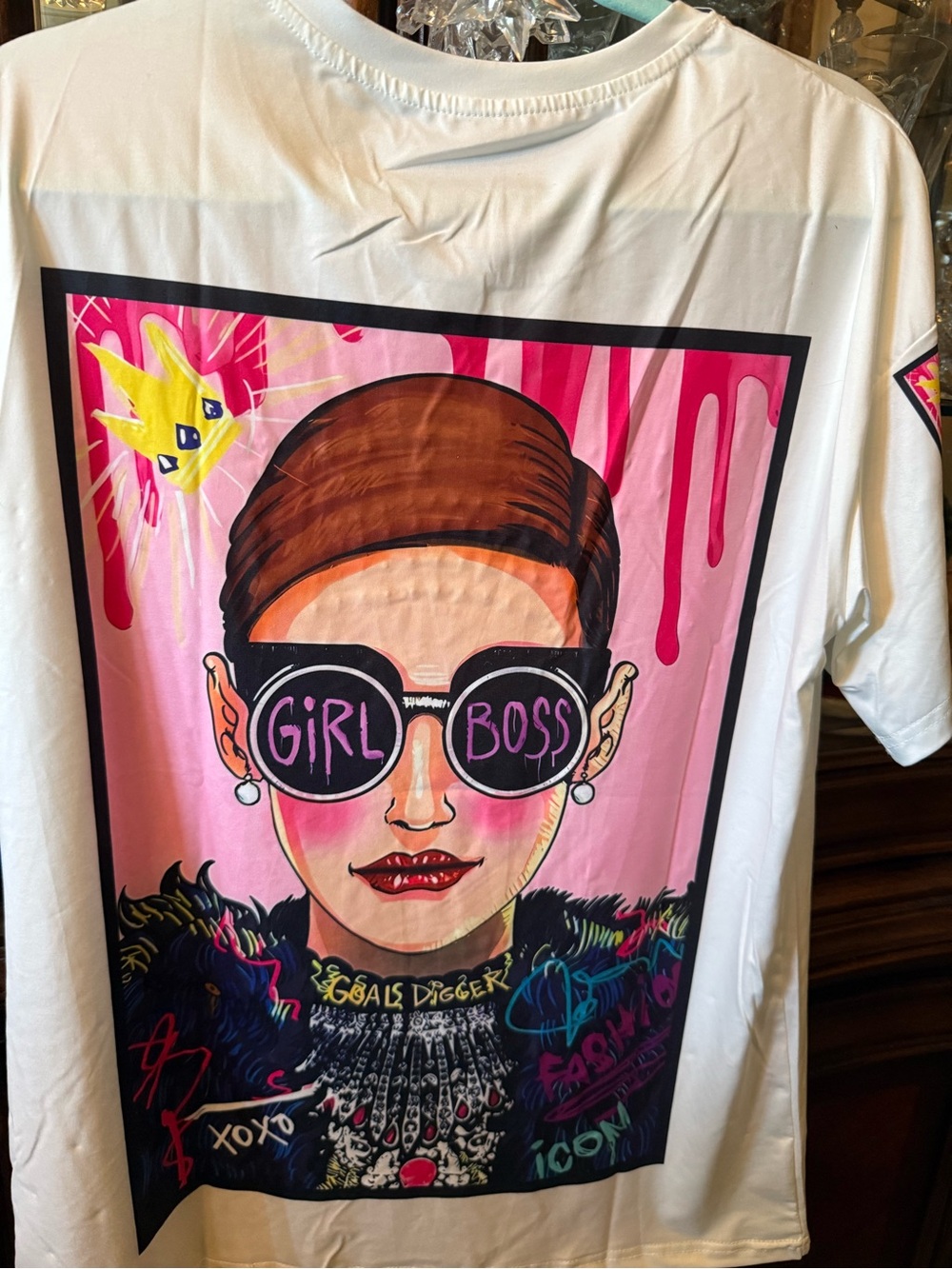 Girl Boss Graphic Ladies T-Shirt — White with Pink Art Fits L/Xl - Picture 3 of 3